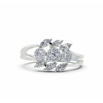 Ring with 0.22 ct Marquise Cut diamonds and 0.17 ct round diamonds