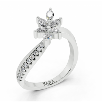 Ring with 0.23 ct Marquise Cut diamonds and 0.13 ct round diamonds