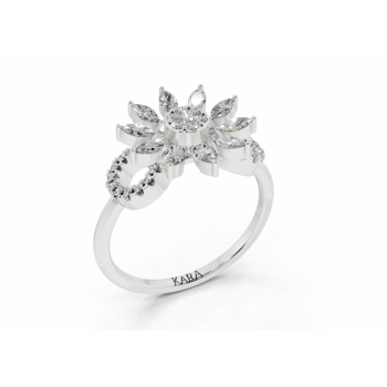 Ring with 0.24ct Marquise Cut diamonds and 0.12ct round diamonds