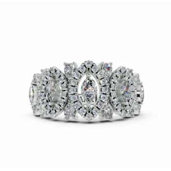 Ring with 0.28ct Marquise Cut diamonds, 0.36ct Pear Cut diamonds and 0.36ct round diamonds