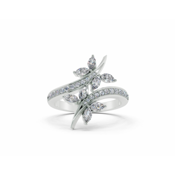 Ring with 0.30ct Marquise Cut diamonds and 0.15ct round diamonds