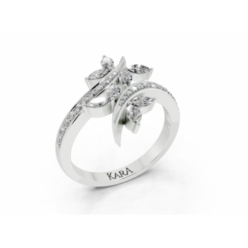 Ring with 0.30ct Marquise Cut diamonds and 0.15ct round diamonds