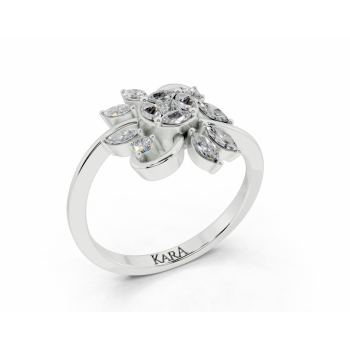Ring with 0.31ct Marquise Cut diamonds, 0.04ct Princess Cut diamonds and 0.04ct round diamonds