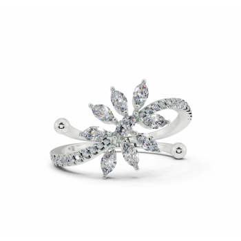 Ring with 0.34 ct Marquise Cut diamonds and 0.10 ct round diamonds