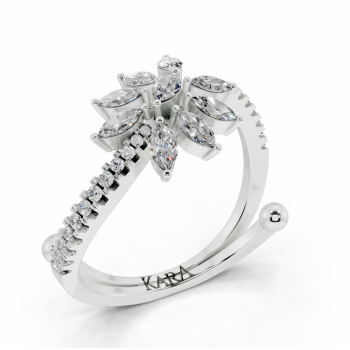 Ring with 0.34 ct Marquise Cut diamonds and 0.10 ct round diamonds