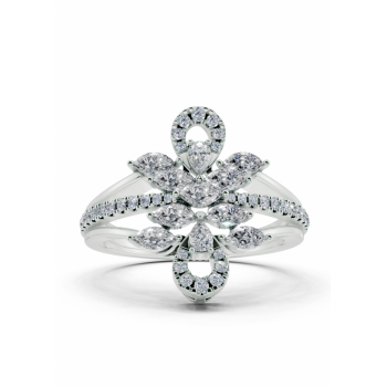 Ring with 0.34ct Marquise Cut diamonds, 0.08ct Pear Cut diamonds and 0.17ct round diamonds
