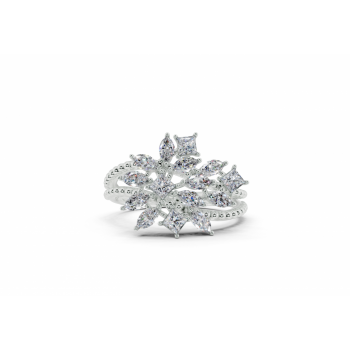 Ring with 0.41 ct Marquise Cut diamonds and 0.34 ct round diamonds