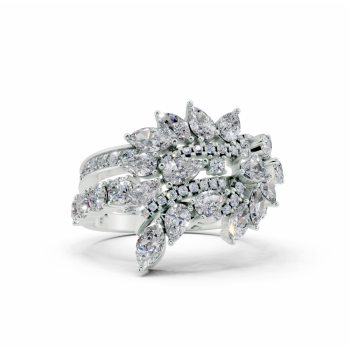 Ring with 0.51ct Marquise Cut diamonds, 0.76ct Pear Cut diamonds and 0.61ct round diamonds