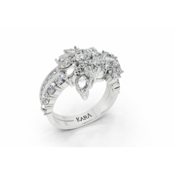 Ring with 0.51ct Marquise Cut diamonds, 0.76ct Pear Cut diamonds and 0.61ct round diamonds