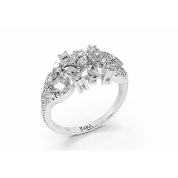 Ring with 0.56ct Marquise Cut diamonds, 0.10ct Pear Cut diamonds and 0.12ct round diamonds