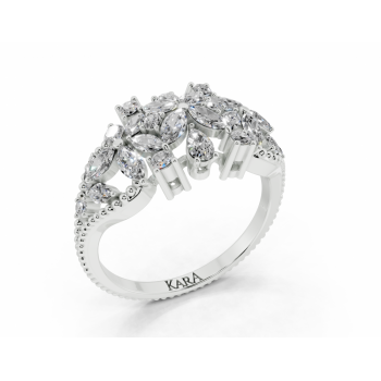 Ring with 0.56ct Marquise Cut diamonds, 0.10ct Pear Cut diamonds and 0.12ct round diamonds