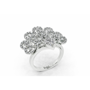 Ring with Marquise diamonds of 0.07 ct, Pear diamonds of 0.20 ct and Round diamonds of 0.73 ct