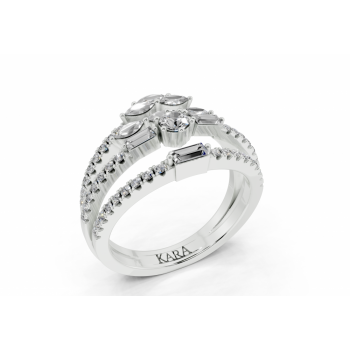 Ring with Marquise diamonds of 0.22 ct, Baget diamonds of 0.16 ct and Round diamonds of 0.42 ct