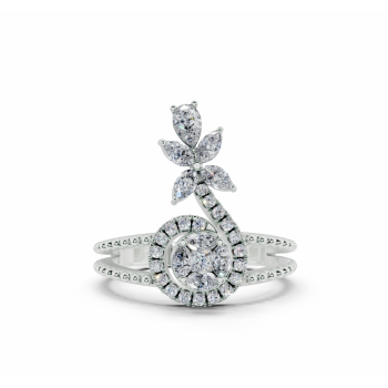 Ring with Marquise diamonds of 0.25 ct, Pear diamonds of 0.09 ct, Princess diamonds of 0.04 ct and round diamonds of 0.13 ct