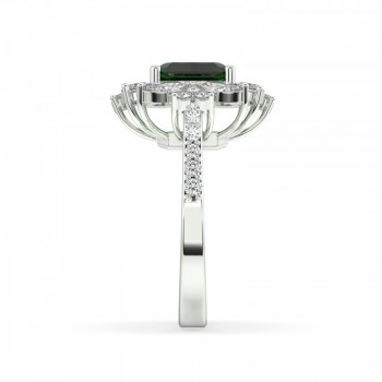 Ring with 1.85 ct Marquise Diamonds, 0.57 ct Round Diamonds and 3.56 ct Emerald