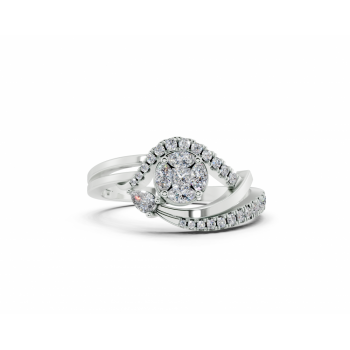 Ring with 0.05 ct Pear cut diamonds, 0.10 ct Marquise Cut, 0.04 ct Princess Cut diamonds and 0.12 ct round diamonds