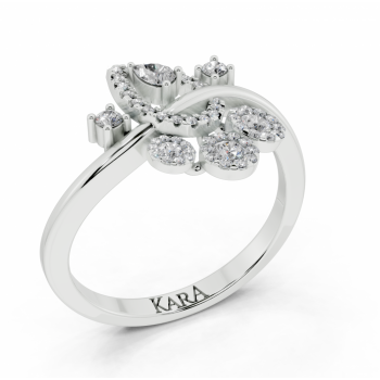 Ring with Pear Cut diamonds of 0.05 ct and round diamonds of 0.24 ct