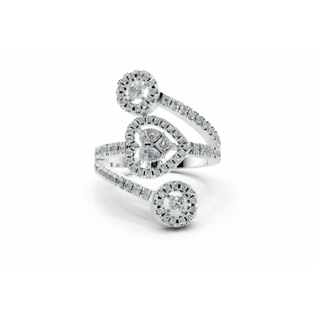 Ring with 0.10ct Pear Cut diamonds, a 0.05ct Princess Cut diamond and 0.51ct round diamonds
