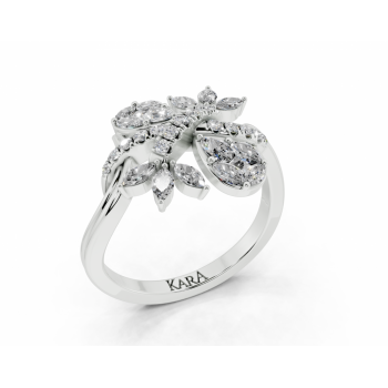 Ring with 0.11 ct Pear cut diamonds, 0.29 ct Marquise Cut diamonds, 0.05 ct Princess Cut diamonds and 0.14 ct round diamonds