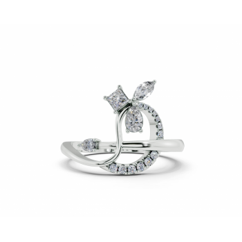 Ring with 0.14 ct Pear cut diamonds, 0.06 ct Marquise Cut, 0.12 ct Princess Cut diamonds and 0.06 ct round diamonds