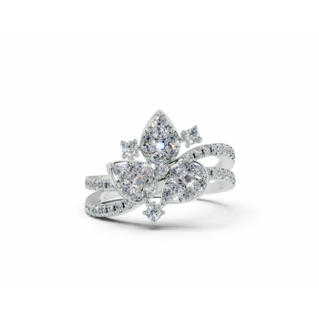 Ring with 0.17 ct Pear cut diamonds, 0.21 ct Marquise Cut, 0.08 ct Princess Cut diamonds and 0.31 ct round diamonds