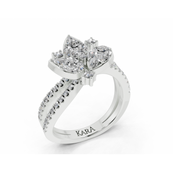 Ring with 0.17 ct Pear cut diamonds, 0.21 ct Marquise Cut, 0.08 ct Princess Cut diamonds and 0.31 ct round diamonds