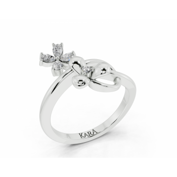 Ring with Pear Cut diamonds of 0.21ct and round diamonds of 0.02ct