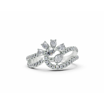 Ring with 0.30ct Pear Cut diamonds, 0.03ct Marquise Cut diamonds and 0.29ct round diamonds