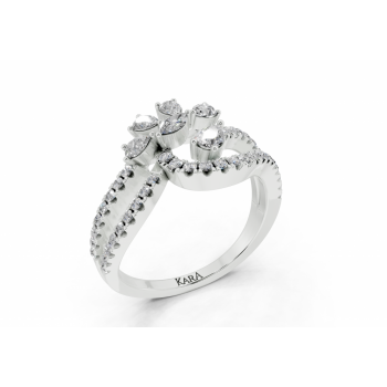 Ring with 0.30ct Pear Cut diamonds, 0.03ct Marquise Cut diamonds and 0.29ct round diamonds
