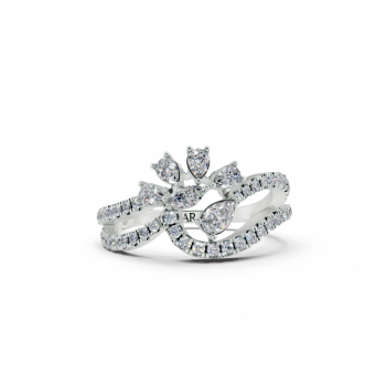 Ring with 0.30ct Pear Cut diamonds, 0.04ct Marquise Cut diamonds and 0.28ct round diamonds