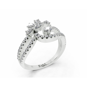 Ring with 0.30ct Pear Cut diamonds, 0.04ct Marquise Cut diamonds and 0.28ct round diamonds