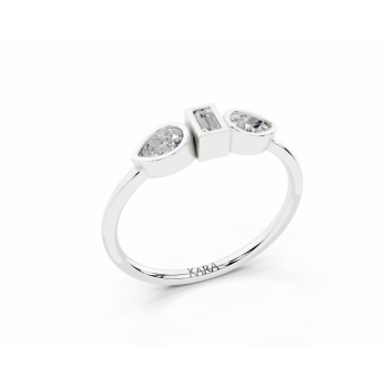 Ring with 0.30ct Pear Cut diamonds and a 0.06ct Baget diamond