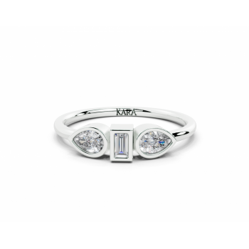 Ring with 0.30ct Pear Cut diamonds and a 0.06ct Baget diamond