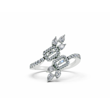 Ring with 0.31ct Pear Cut diamonds, 0.02ct baget diamonds and 0.16ct round diamonds