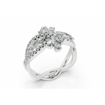 Ring with 0.31ct Pear Cut diamonds, 0.07ct Marquise Cut diamonds and 0.36ct round diamonds