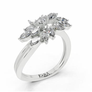 Ring with 0.31ct Pear Cut diamonds and 0.30ct Marquise Cut diamonds