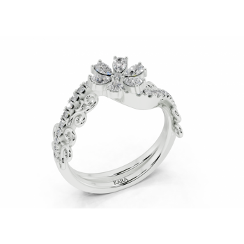 Ring with 0.31ct Pear Cut diamonds and 0.18ct round diamonds