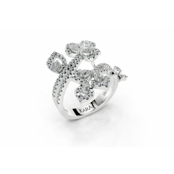 Ring with 0.36ct Pear Cut diamonds and 0.55ct round diamonds