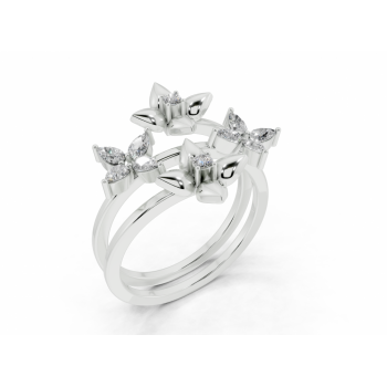 Ring with Pear Cut diamonds of 0.39ct and round diamonds of 0.04ct