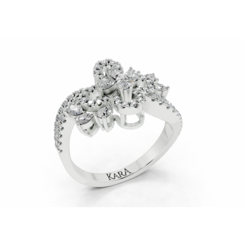 Ring with 0.40ct Pear Cut diamonds and 0.34ct round diamonds