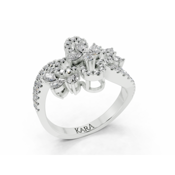 Ring with 0.40ct Pear Cut diamonds and 0.34ct round diamonds