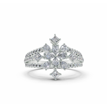 Ring with 0.41ct Pear Cut diamonds, 0.24ct Princess Cut diamonds and 0.30ct round diamonds