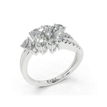 Ring with 0.56ct Pear Cut diamonds and 0.08ct round diamonds