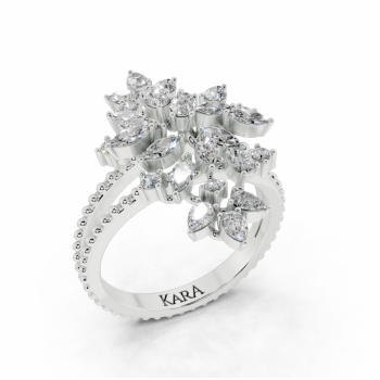 Ring with 0.57ct Pear Cut diamonds, 0.37ct Marquise Cut diamonds and 0.26ct round diamonds