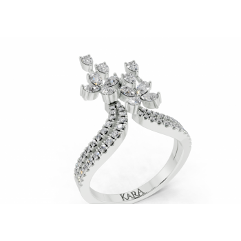 Ring with 0.62ct Pear Cut diamonds and 0.26ct round diamonds