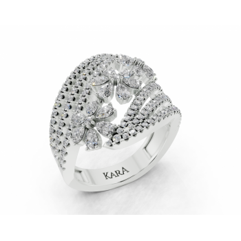 Ring with 0.76ct Pear Cut diamonds and 0.56ct round diamonds