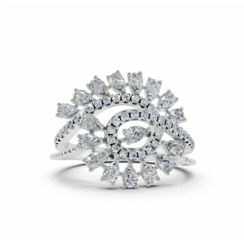 Ring with 0.88ct Pear Cut diamonds and 0.27ct round diamonds
