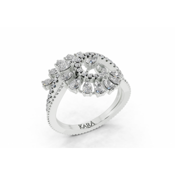 Ring with 0.88ct Pear Cut diamonds and 0.27ct round diamonds