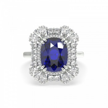 Ring with Pear diamonds of 0.74 ct, round diamonds of 0.36 ct and Tanzanite of 5.54 ct