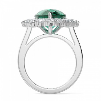 Ring with 1.95 ct Pear Diamonds and 6.07 ct Emerald